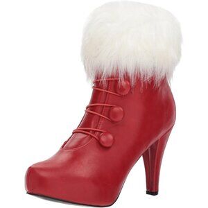 ⚡Women's Red Fur Lined Christmas Ankle Boots Fashion Round Toe High Heel